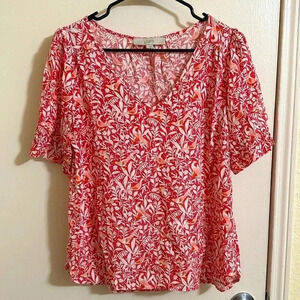 EUC Loft‎ V-neck Floral Peacock Blouse